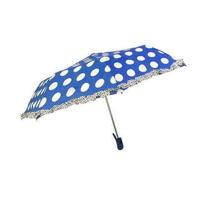 SGS Bayanlar Otomatik Açık Polyester 190T Fırfır Kenarlı Nokta Şemsiye
